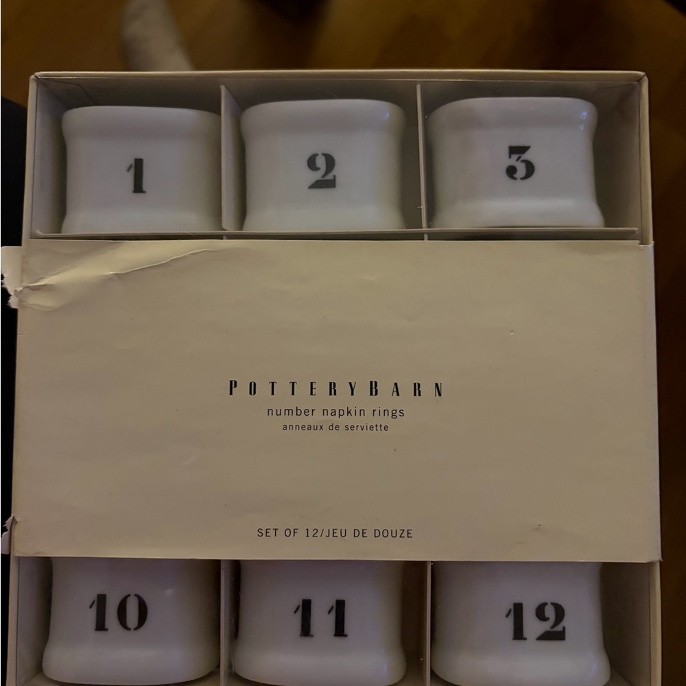 POTTERY BARN PORCELAIN NAPKIN RINGS SET OF TWELVE 1.25" X 1.75"